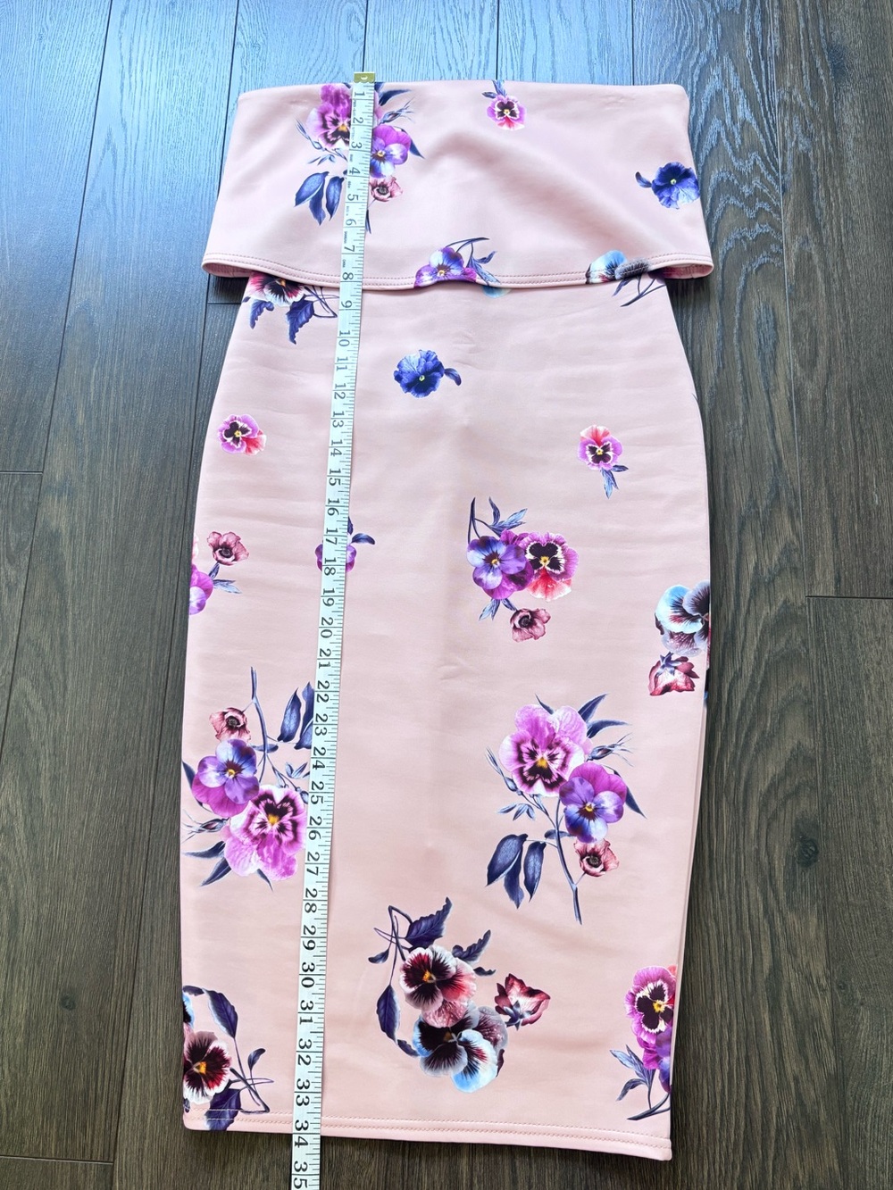 ASOS Floral Strapless Fold-Over Midi Bodycon Dress Pink Size 6 - Picture 4 of 10